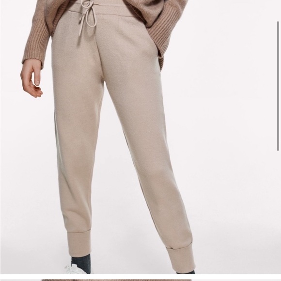 ZARA Nude Cream Knit Joggers Pants sz Large - Picture 2 of 4